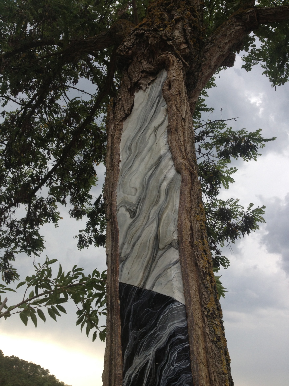 _Fall and Rising, Fall and Rising, Fall and Rising..._ wall into the cavity of a tree hitten by a lightening_ trompe l’oéil marble effect on stuck_ Tuscany_ 2014 (detail 1)